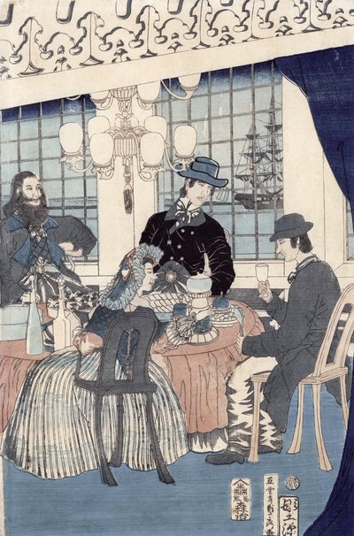 Der Salon eines Hauses ausländischer Kaufleute in Yokohama, 1861 von Utagawa Sadahide